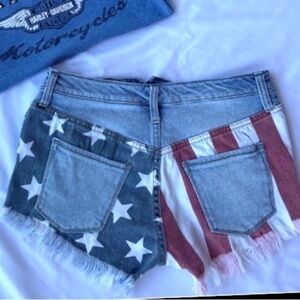 MOSSIMO Women's Denim American Flag Low-Rise Shorts Sz 2/26 Distressed Washed